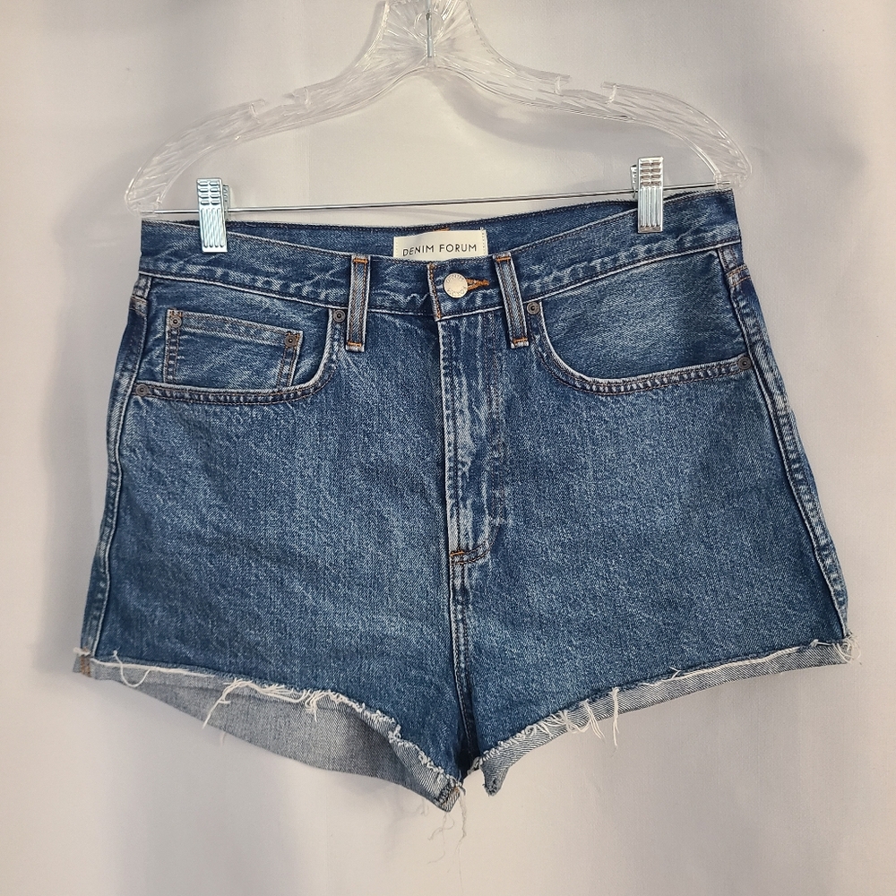 Denim Forum Sz 30 The Farrah Cheeky Short Summer High Rise Cut Off Raw Hem
